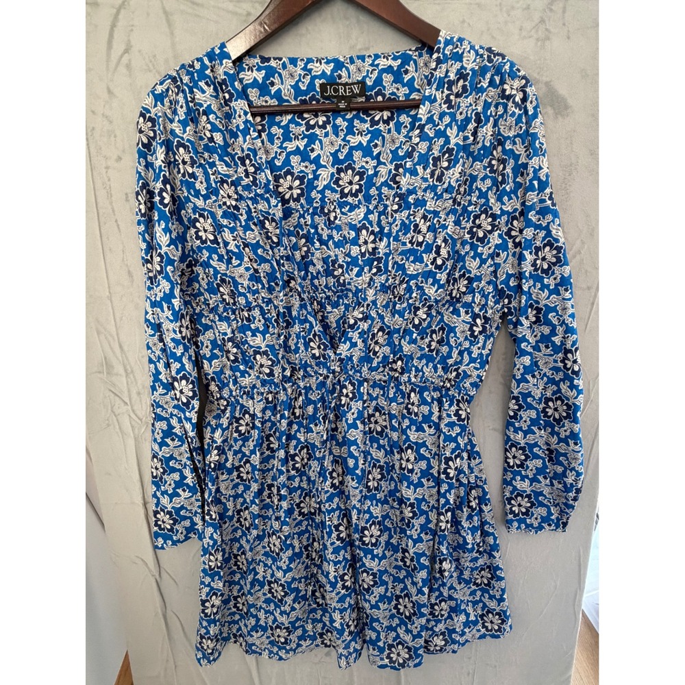 J.Crew Tiered Tie-front Beach Dress Cotton Cottagecore Womens M Blue Coverup